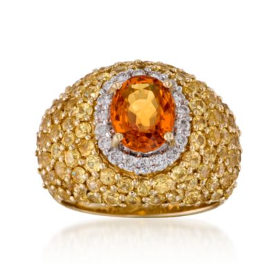 C. 2000. Vintage 8.90 ct. t.w. Sapphire and .50 ct. t.w. Diamond Ring in 14kt Yellow Gold. Size 7.25 &mdash; Alt Image 1