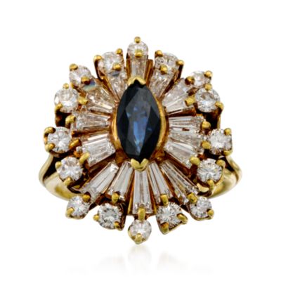 C. 1970 Vintage .65 Carat Sapphire and 3.75 ct. t.w. Diamond Ring in 18kt Yellow Gold. Size 7 &mdash; Alt Image 1