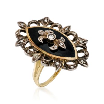 C. 1950 Vintage .11 ct. t.w. Fleur-De-Lis Diamond Ring in Two-Tone. Size 7.5 &mdash; Alt Image 3