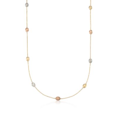 14kt Tricolored Gold Beaded Station Necklace. 18" &mdash; Alt Image 1