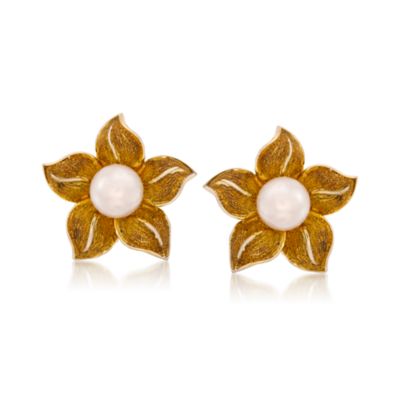 C. 1990 Vintage 8.5mm Cultured Pearl Earrings in 14kt Yellow Gold &mdash; Alt Image 1