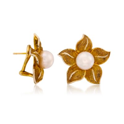 C. 1990 Vintage 8.5mm Cultured Pearl Earrings in 14kt Yellow Gold &mdash; Alt Image 3