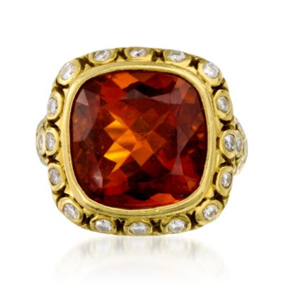 C. 1990 Vintage 8.75 Carat Citrine and .75 ct. t.w. Diamond in 18kt Yellow Gold. Size 6.5 &mdash; Alt Image 1