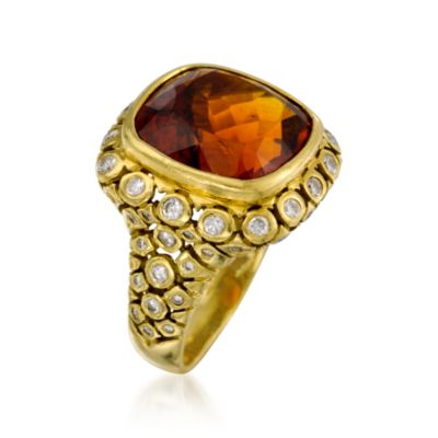 C. 1990 Vintage 8.75 Carat Citrine and .75 ct. t.w. Diamond in 18kt Yellow Gold. Size 6.5 &mdash; Alt Image 3