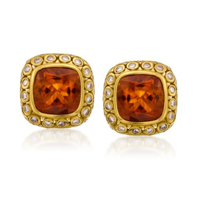 C. 1990 Vintage 13.00 ct. t.w. Citrine and 1.15 ct. t.w. Diamond Earrings in 18kt Yellow Gold &mdash; Alt Image 1