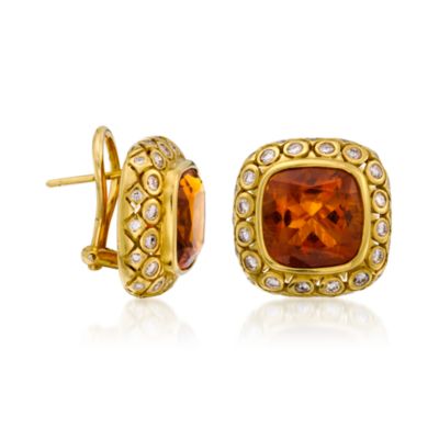 C. 1990 Vintage 13.00 ct. t.w. Citrine and 1.15 ct. t.w. Diamond Earrings in 18kt Yellow Gold &mdash; Alt Image 3