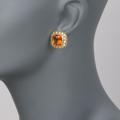 C. 1990 Vintage 13.00 ct. t.w. Citrine and 1.15 ct. t.w. Diamond Earrings in 18kt Yellow Gold &mdash; Alt Image 2