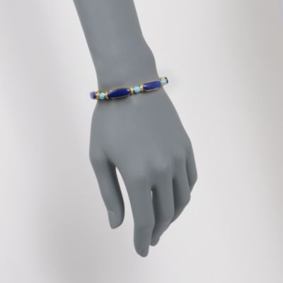 C. 1990 Vintage .60 ct. t.w. Diamond Bracelet With Lapis and Turquoise In 18kt Yellow Gold. 6.5" &mdash; Alt Image 2
