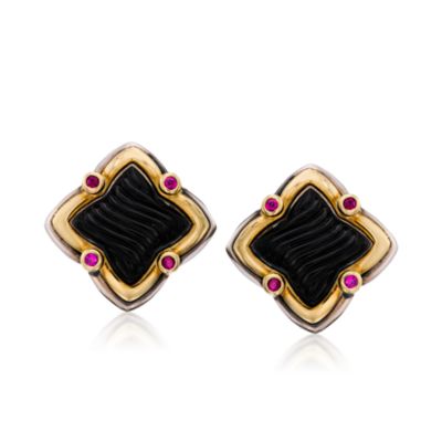 C. 1990 Vintage David Yurman Black Onyx and .40 ct. t.w. Ruby Earrings In Two-Tone &mdash; Alt Image 1