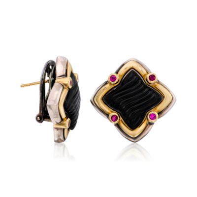 C. 1990 Vintage David Yurman Black Onyx and .40 ct. t.w. Ruby Earrings In Two-Tone &mdash; Alt Image 3