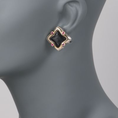 C. 1990 Vintage David Yurman Black Onyx and .40 ct. t.w. Ruby Earrings In Two-Tone &mdash; Alt Image 2