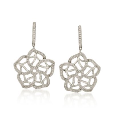 .80 ct. t.w. Diamond Floral Drop Hoop Earrings in 18kt White Gold &mdash; Alt Image 1
