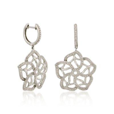 .80 ct. t.w. Diamond Floral Drop Hoop Earrings in 18kt White Gold &mdash; Alt Image 3