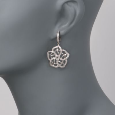 .80 ct. t.w. Diamond Floral Drop Hoop Earrings in 18kt White Gold &mdash; Alt Image 2