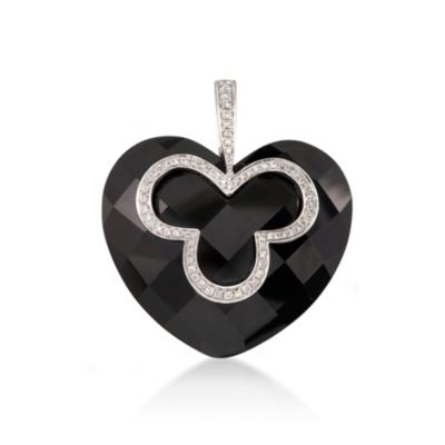 Black Onyx and .25 ct. t.w. Diamond Heart Pendant in 18kt White Gold &mdash; Alt Image 1