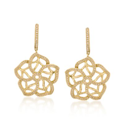 .80 ct. t.w. Diamond Floral Drop Hoop Earrings in 18kt Yellow Gold &mdash; Alt Image 1