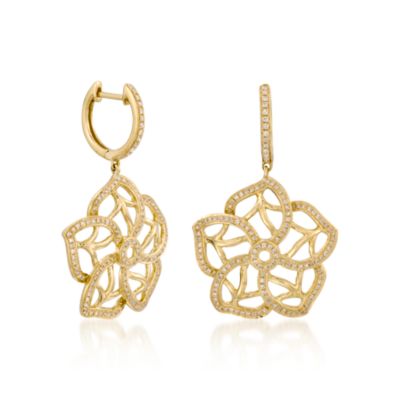 .80 ct. t.w. Diamond Floral Drop Hoop Earrings in 18kt Yellow Gold &mdash; Alt Image 3