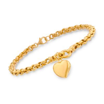 Yellow Gold Plate Heart Charm Bracelet. 7.5" &mdash; Alt Image 1