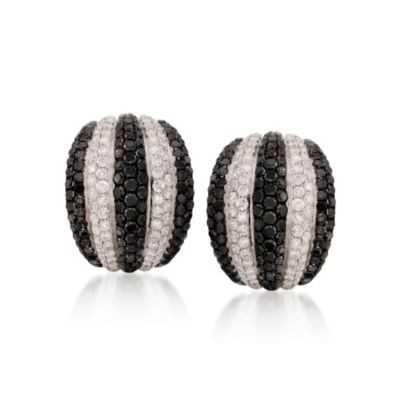 9.35 ct. t.w. Black and White Pave Diamond J-Hoop Earrings in 18kt White Gold &mdash; Alt Image 1