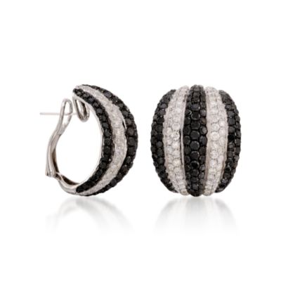9.35 ct. t.w. Black and White Pave Diamond J-Hoop Earrings in 18kt White Gold &mdash; Alt Image 3