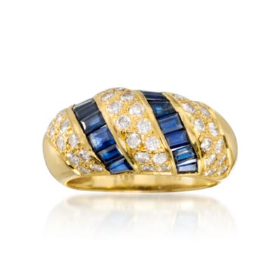 C. 1990. Vintage .90 ct. t.w. Diamond and 1.55 ct. t.w. Sapphire Ring in 18kt Yellow Gold. Size 6.25 &mdash; Alt Image 1