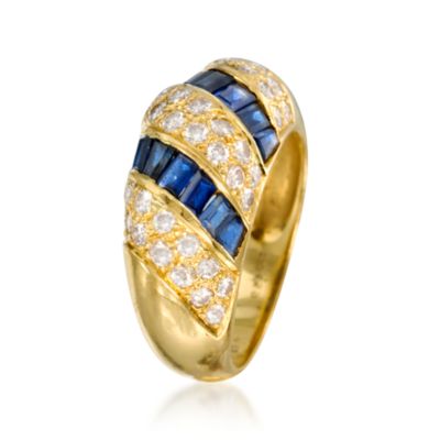 C. 1990. Vintage .90 ct. t.w. Diamond and 1.55 ct. t.w. Sapphire Ring in 18kt Yellow Gold. Size 6.25 &mdash; Alt Image 3