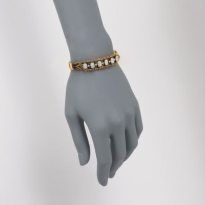 C. 1990. Vintage Opal and .25 ct. t.w. Diamond Bangle Bracelet in 14kt Yellow Gold. 5.5" &mdash; Alt Image 2