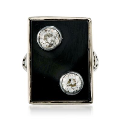 C. 1950. Vintage Black Onyx and .75 ct. t.w. Diamond Dinner Ring In 14kt White Gold. Size 5.5 &mdash; Alt Image 1