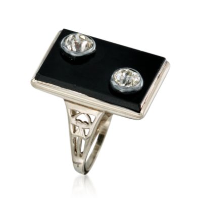 C. 1950. Vintage Black Onyx and .75 ct. t.w. Diamond Dinner Ring In 14kt White Gold. Size 5.5 &mdash; Alt Image 3