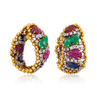 C. 1990 Vintage David Webb 14.75 ct. t.w. Multi-Gem and 5.00 ct. t.w. Diamond Earrings in 18kt Yellow Gold &mdash; Alt Image 1