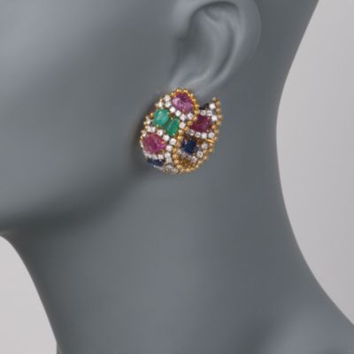 C. 1990 Vintage David Webb 14.75 ct. t.w. Multi-Gem and 5.00 ct. t.w. Diamond Earrings in 18kt Yellow Gold &mdash; Alt Image 2