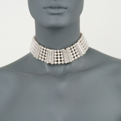 C. 1980. Vintage Cultured Pearl and 9.50 ct. t.w. Diamond Bracelet In 18kt White Gold. 13" &mdash; Alt Image 2