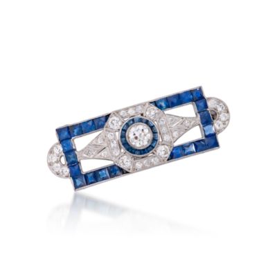 C. 1990. Vintage 4.50 ct. t.w. Sapphire and 1.85 ct. t.w. Diamond Pin in Platinum &mdash; Alt Image 1