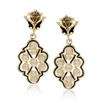 C. 1960. Vintage Opal Earrings in 14kt Yellow Gold and Enamel &mdash; Alt Image 1