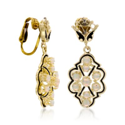 C. 1960. Vintage Opal Earrings in 14kt Yellow Gold and Enamel &mdash; Alt Image 3