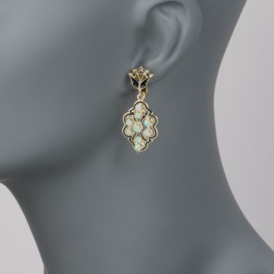 C. 1960. Vintage Opal Earrings in 14kt Yellow Gold and Enamel &mdash; Alt Image 2