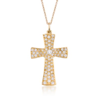 C. 1980. Vintage 1.40 ct. t.w. Diamond Cross Necklace In 18kt Yellow Gold. 16" &mdash; Alt Image 1