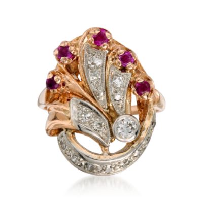 C. 1940. Vintage .40 ct. t.w. Ruby and .35 ct. t.w. Diamond Ring in 14kt Two-Tone Gold. Size 7 &mdash; Alt Image 1