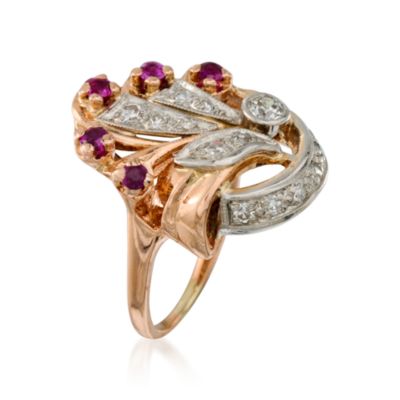 C. 1940. Vintage .40 ct. t.w. Ruby and .35 ct. t.w. Diamond Ring in 14kt Two-Tone Gold. Size 7 &mdash; Alt Image 3
