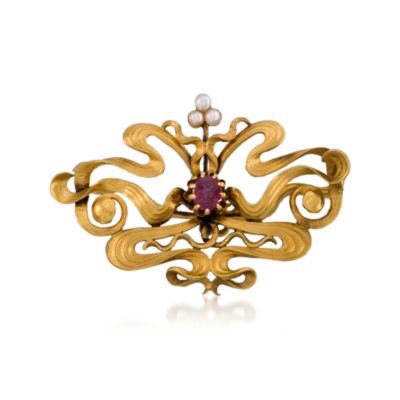 C. 1912 Vintage .25 Carat Ruby and 2mm Cultured Pearl Pin in 18kt Yellow Gold &mdash; Alt Image 1