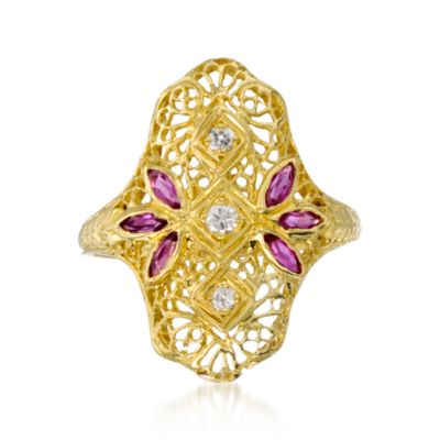 C. 1980 .18 ct. t.w. Ruby and Diamond Accent Ring In !8kt Yellow Gold. Size 6 &mdash; Alt Image 1