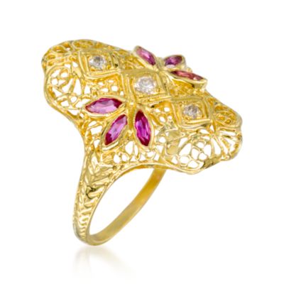 C. 1980 .18 ct. t.w. Ruby and Diamond Accent Ring In !8kt Yellow Gold. Size 6 &mdash; Alt Image 3
