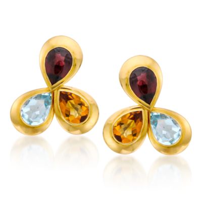 C. 1980 Vintage 33.20 ct. t.w. Multi-Gem Floral Earrings in 18kt Yellow Gold  &mdash; Alt Image 1