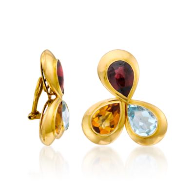 C. 1980 Vintage 33.20 ct. t.w. Multi-Gem Floral Earrings in 18kt Yellow Gold  &mdash; Alt Image 3