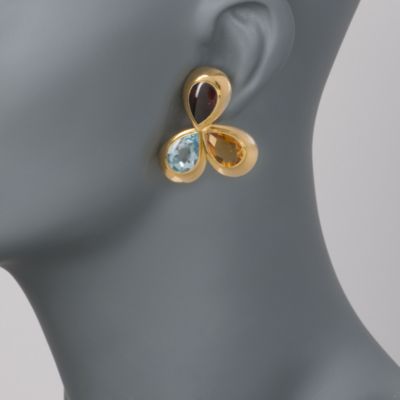 C. 1980 Vintage 33.20 ct. t.w. Multi-Gem Floral Earrings in 18kt Yellow Gold  &mdash; Alt Image 2
