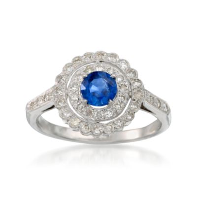 C. 1990 Vintage .65 Carat Sapphire Ring With .30 ct. t.w. Diamonds in 18kt White Gold. Size 7 &mdash; Alt Image 1