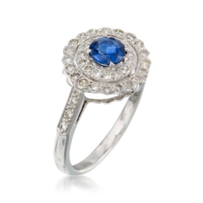 C. 1990 Vintage .65 Carat Sapphire Ring With .30 ct. t.w. Diamonds in 18kt White Gold. Size 7 &mdash; Alt Image 3