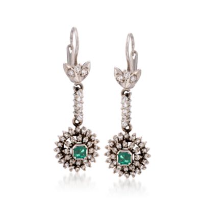 C. 1970 Vintage .50 ct. t.w. Emerald and 1.30 ct. t.w. Diamond Earrings In 18kt White Gold  &mdash; Alt Image 1