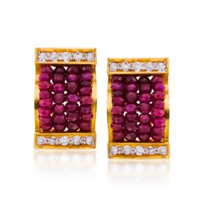 C. 1990 Vintage 4.25 ct. t.w. Ruby and .75 ct. t.w. Diamond Earrings In 22kt Yellow Gold &mdash; Alt Image 1