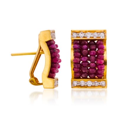 C. 1990 Vintage 4.25 ct. t.w. Ruby and .75 ct. t.w. Diamond Earrings In 22kt Yellow Gold &mdash; Alt Image 3